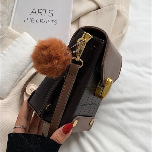 NEW INVENTORY 🔥Pom Pom Decor Croc Embossed Flap Box Bag🔥 - Picture 3 of 11